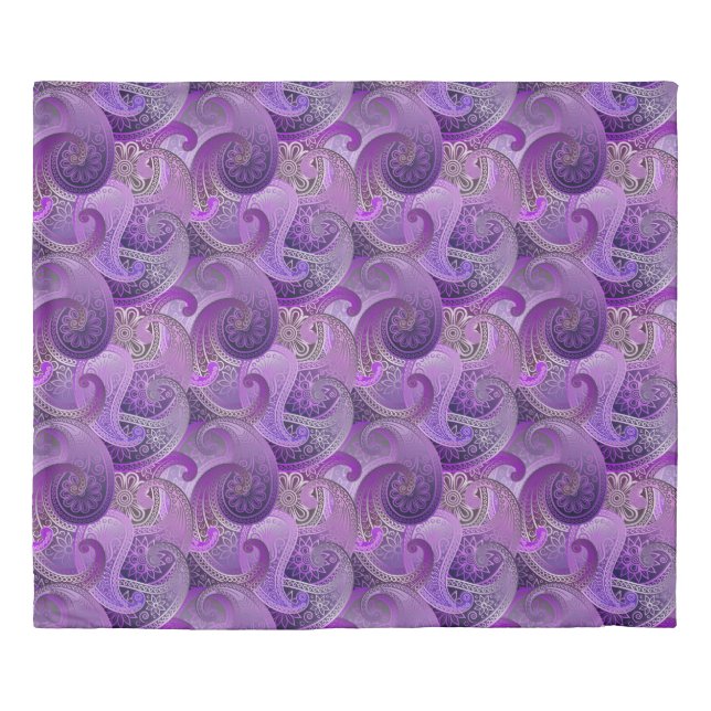 Exotic Purple Paisley Boho Damask Pattern Duvet Cover (Front)