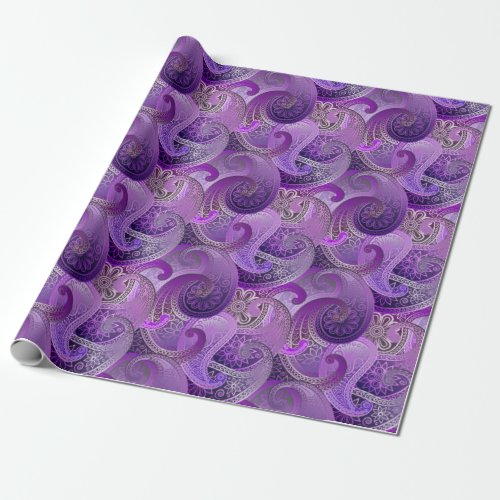 Exotic Purple Paisley Boho Damask Pattern Wrapping Paper