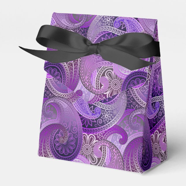 Exotic Purple Paisley Damask Pattern Favor Boxes (Front Side)