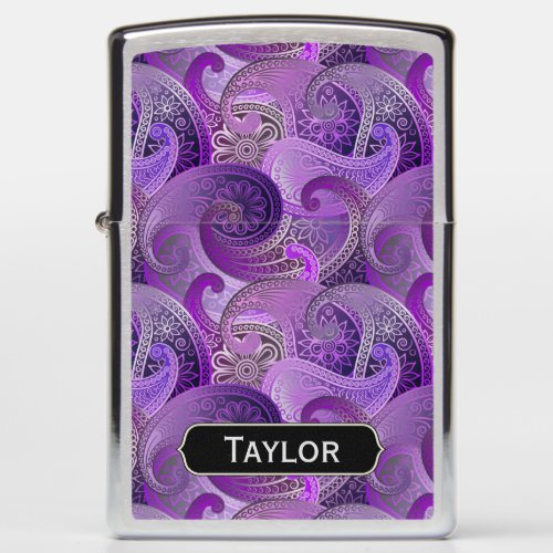 Exotic Purple Paisley Pattern with Monogram Zippo Lighter