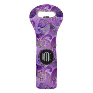 Exotic Purple Paisley with Custom Monogram Wine Bag