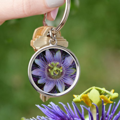 Exotic Purple Passion Flower Photographic Keychain