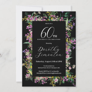 Exotic Purple Pink Yellow Wildflower 60th Birthday Invitation