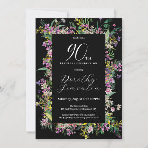 Exotic Purple Pink Yellow Wildflower 90th Birthday Invitation