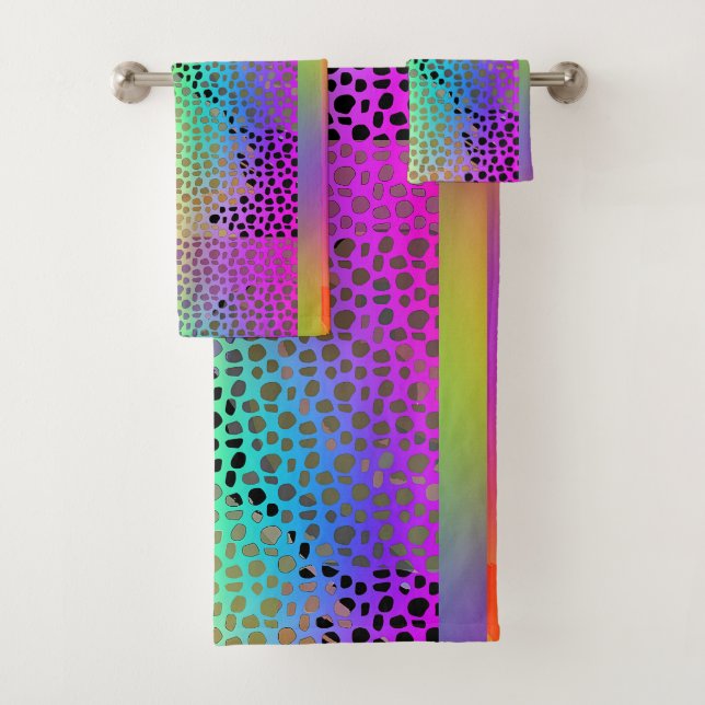 EXOTIC RAINBOW FAUX ANIMAL PRINT BATH TOWEL SET (Insitu)