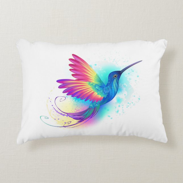 Exotic Rainbow Hummingbird Accent Pillow (Front)
