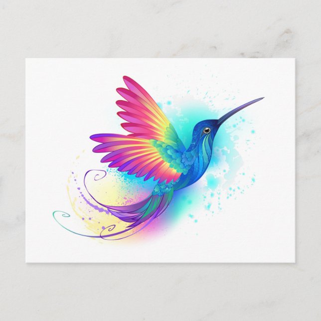 Exotic Rainbow Hummingbird Announcement Postcard (Front)