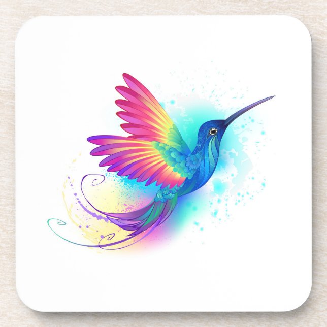 Exotic Rainbow Hummingbird Beverage Coaster (Front)
