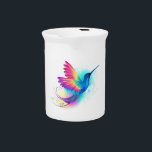 Exotic Rainbow Hummingbird Beverage Pitcher<br><div class="desc">Bright,  iridescent,  exotic flying hummingbird on  white background,  painted over with multicolor,  watercolor paint. Rainbow hummingbird.</div>