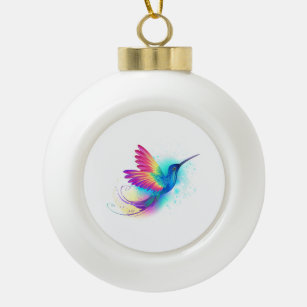Exotic Rainbow Hummingbird Ceramic Ball Christmas Ornament