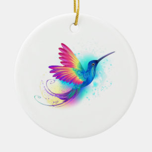 Exotic Rainbow Hummingbird Ceramic Ornament