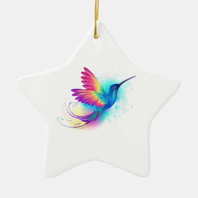 Exotic Rainbow Hummingbird Ceramic Ornament (Front)