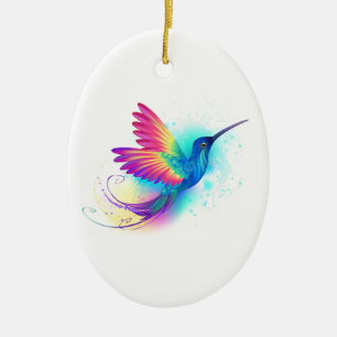 Exotic Rainbow Hummingbird Ceramic Ornament
