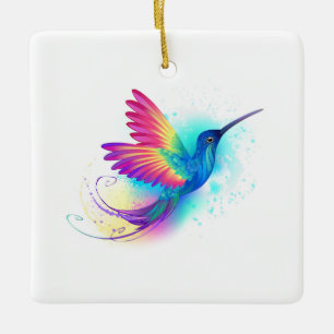 Exotic Rainbow Hummingbird Ceramic Ornament