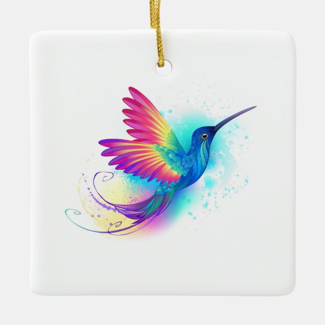 Exotic Rainbow Hummingbird Ceramic Ornament (Front)