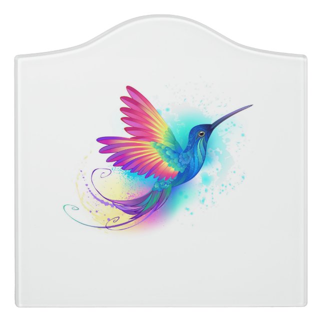 Exotic Rainbow Hummingbird Door Sign (Large Crest Front)