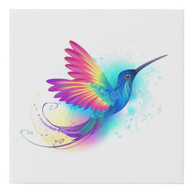 Exotic Rainbow Hummingbird Faux Canvas Print (Front)
