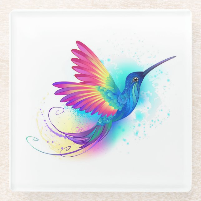 Exotic Rainbow Hummingbird Glass Coaster (Front)