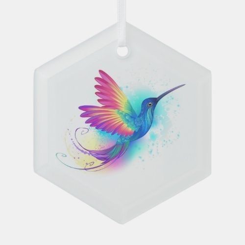 Exotic Rainbow Hummingbird Glass Ornament