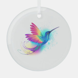 Exotic Rainbow Hummingbird Glass Ornament