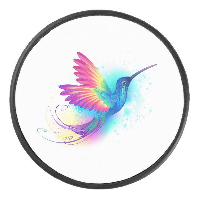 Exotic Rainbow Hummingbird Hockey Puck (Front)
