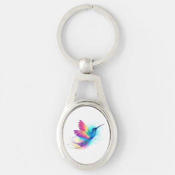 Exotic Rainbow Hummingbird Keychain by Blackmoon9 at Zazzle
