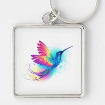 Exotic Rainbow Hummingbird Keychain by Blackmoon9 at Zazzle