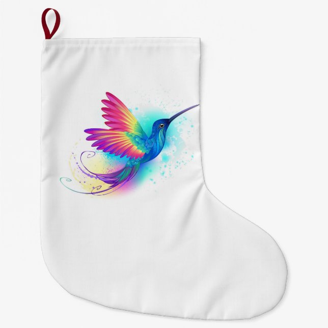 Exotic Rainbow Hummingbird Large Christmas Stocking (Front)