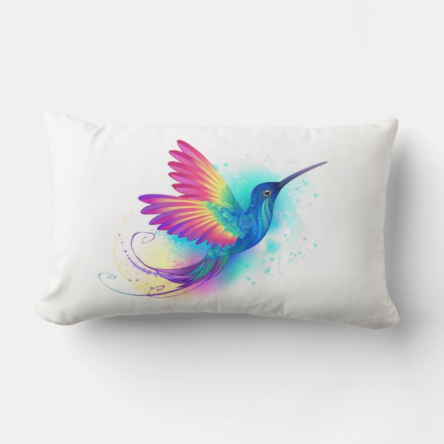 Exotic Rainbow Hummingbird Lumbar Pillow (Front)