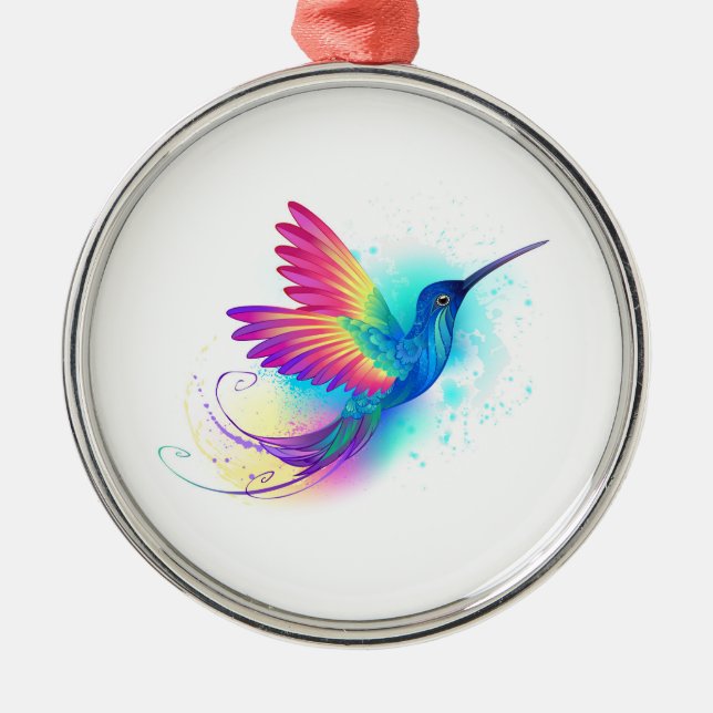Exotic Rainbow Hummingbird Metal Ornament (Front)