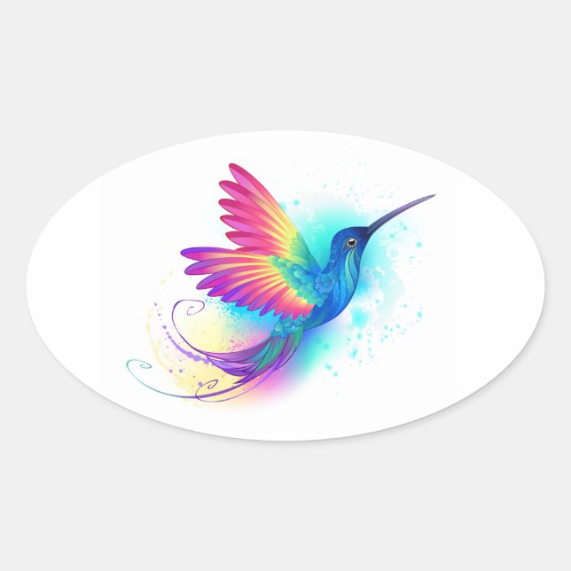 Exotic Rainbow Hummingbird Oval Sticker (Front)