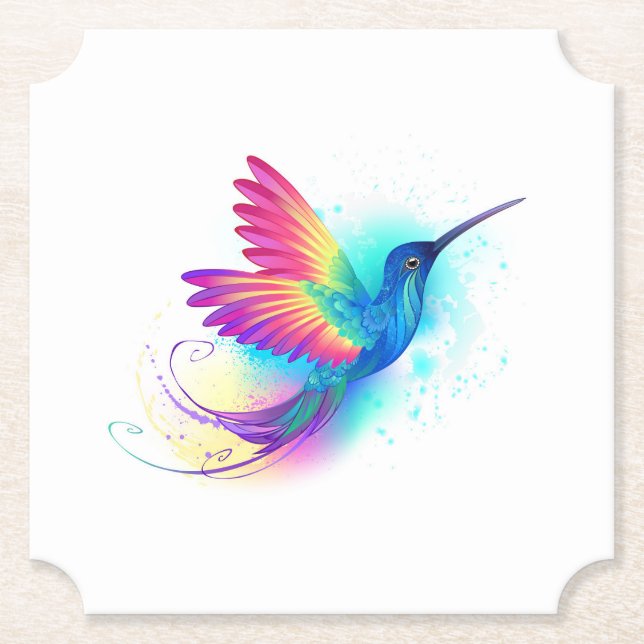 Exotic Rainbow Hummingbird Paper Coaster (Front)