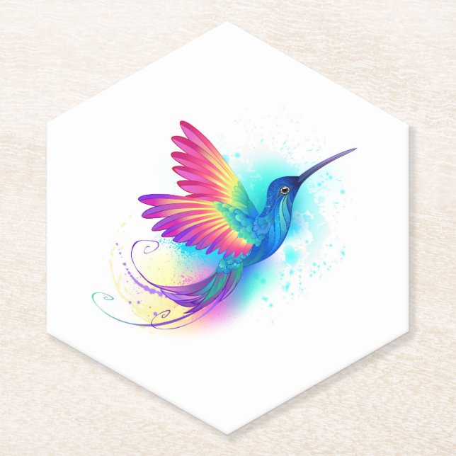 Exotic Rainbow Hummingbird Paper Coaster (Front)