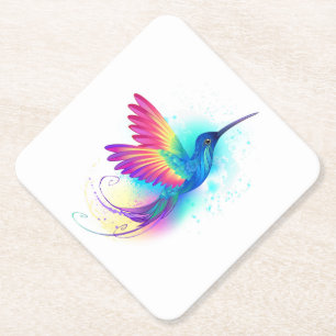 Exotic Rainbow Hummingbird Paper Coaster