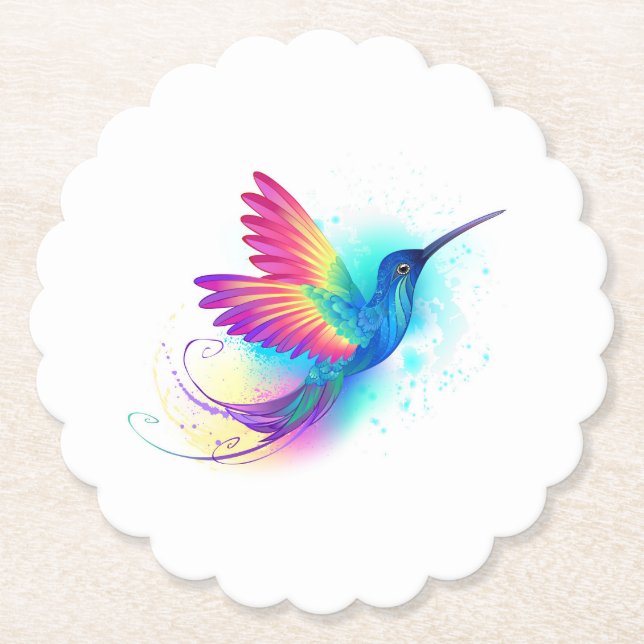 Exotic Rainbow Hummingbird Paper Coaster (Front)
