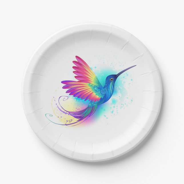 Exotic Rainbow Hummingbird Paper Plates (Front)