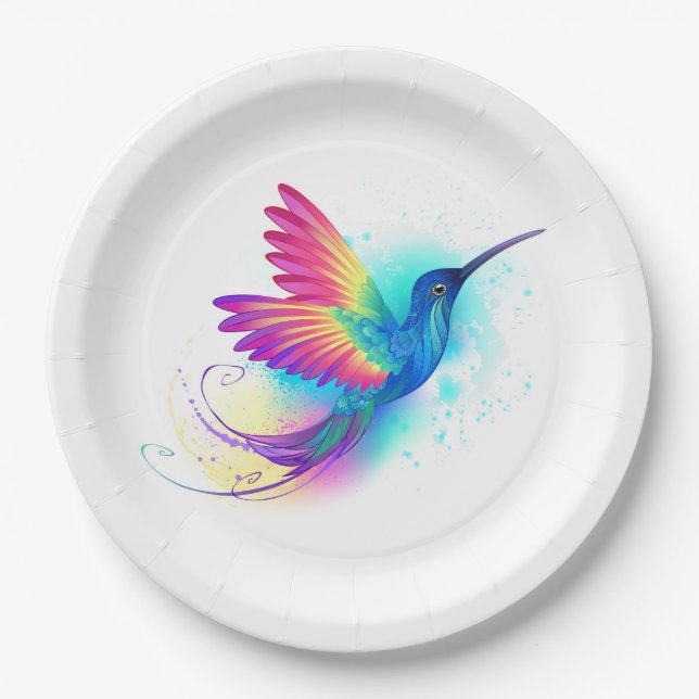 Exotic Rainbow Hummingbird Paper Plates (Front)