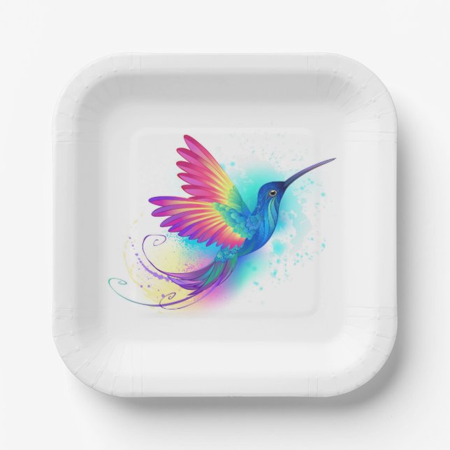 Exotic Rainbow Hummingbird Paper Plates (Front)