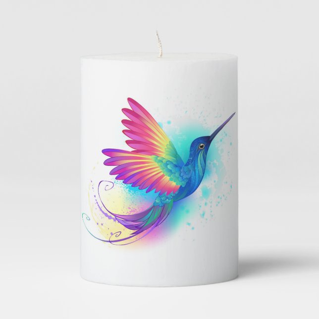 Exotic Rainbow Hummingbird Pillar Candle (Front)