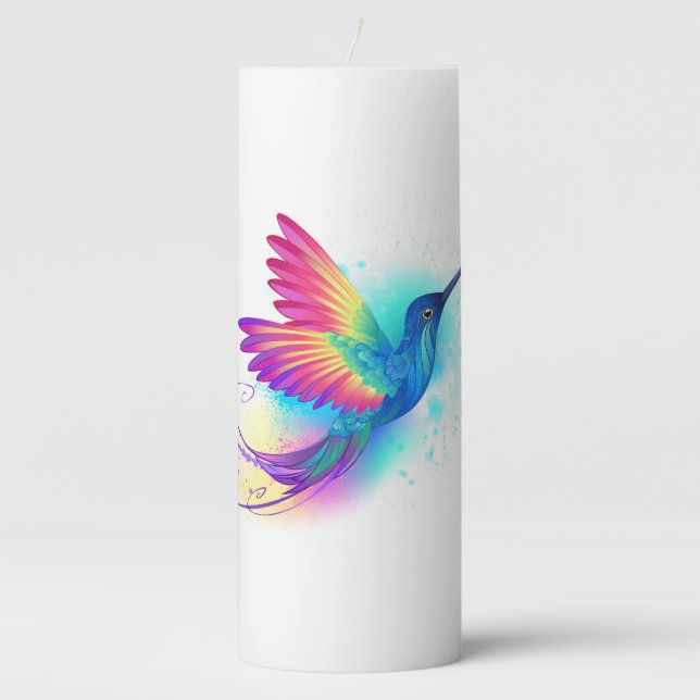 Exotic Rainbow Hummingbird Pillar Candle (Front)