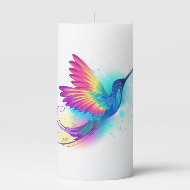 Exotic Rainbow Hummingbird Pillar Candle (Front)