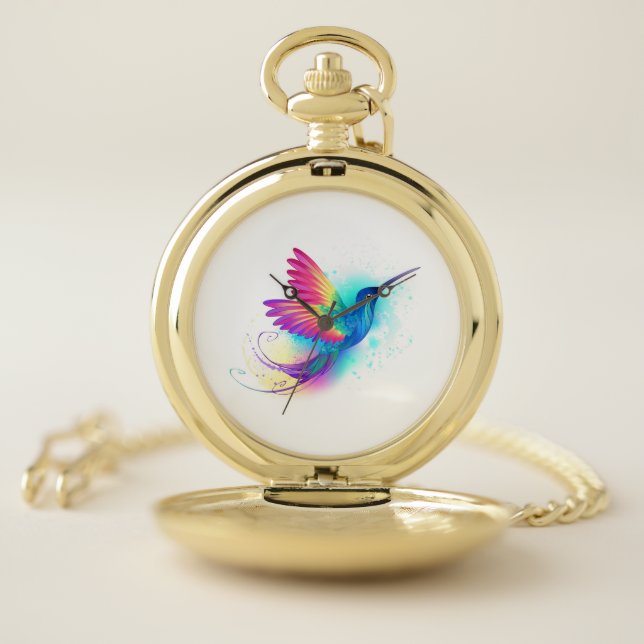 Exotic Rainbow Hummingbird Pocket Watch (Inside)