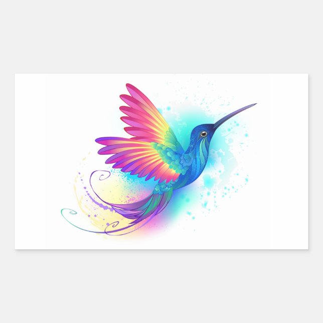 Exotic Rainbow Hummingbird Rectangular Sticker (Front)