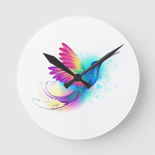 Exotic Rainbow Hummingbird Round Clock