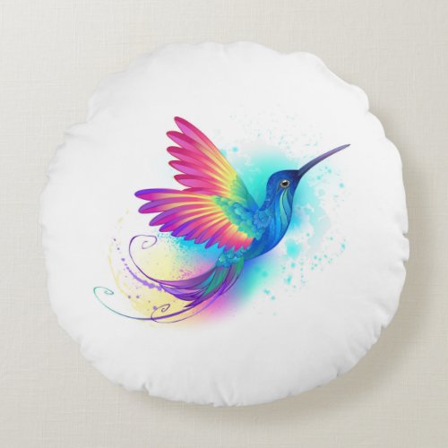 Exotic Rainbow Hummingbird Round Pillow