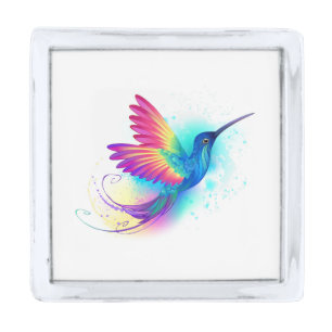 Exotic Rainbow Hummingbird Silver Finish Lapel Pin
