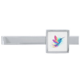 Exotic Rainbow Hummingbird Silver Finish Tie Bar
