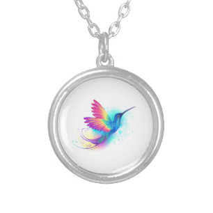 Exotic Rainbow Hummingbird Silver Plated Necklace
