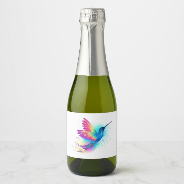 Exotic Rainbow Hummingbird Sparkling Wine Label (Front)