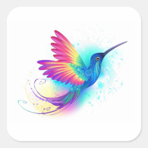 Exotic Rainbow Hummingbird Square Sticker
